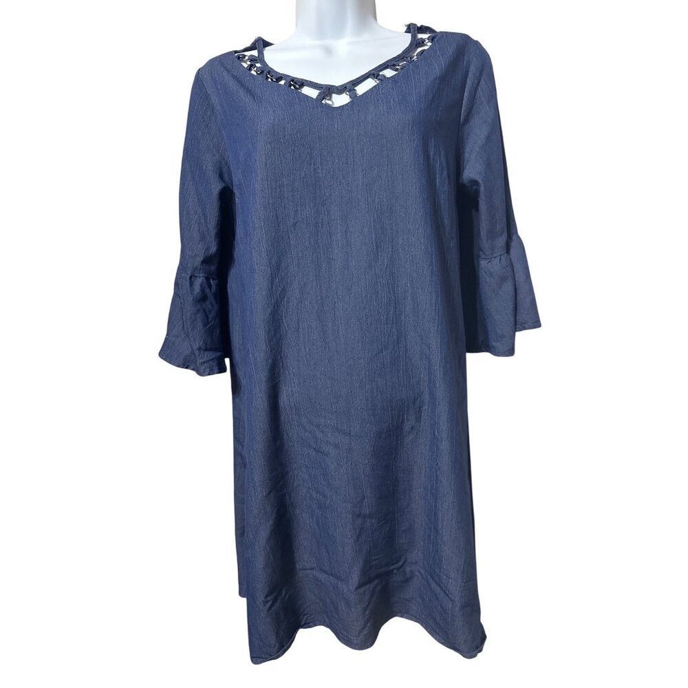 Naif Chambray Blue Denim Bell Sleeve Dress Small